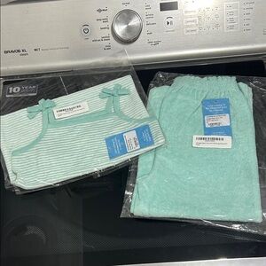 Girls 4t new nwt terry cloth match outfit set wide leg pants aqua tank top